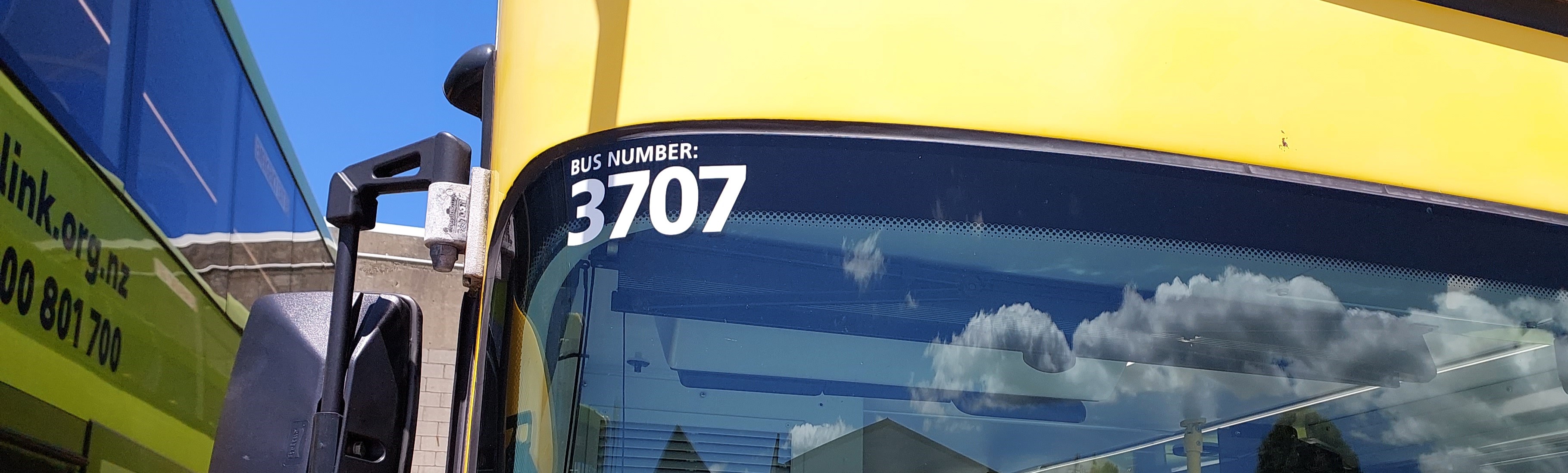 Picture of the bus number on the windscreen of a bus