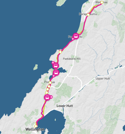 An example of a Buses Replacing Trains live tracking map