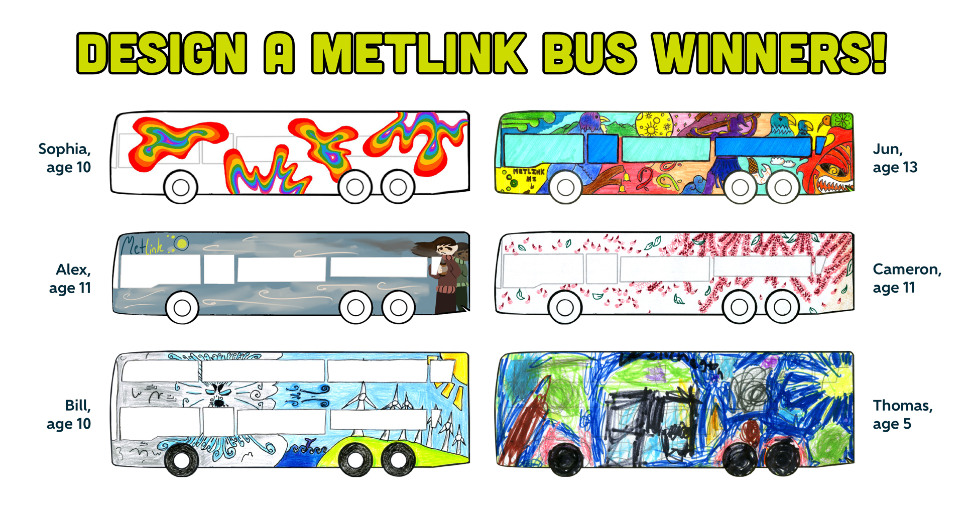The six winning designs of the Design a Bus competition