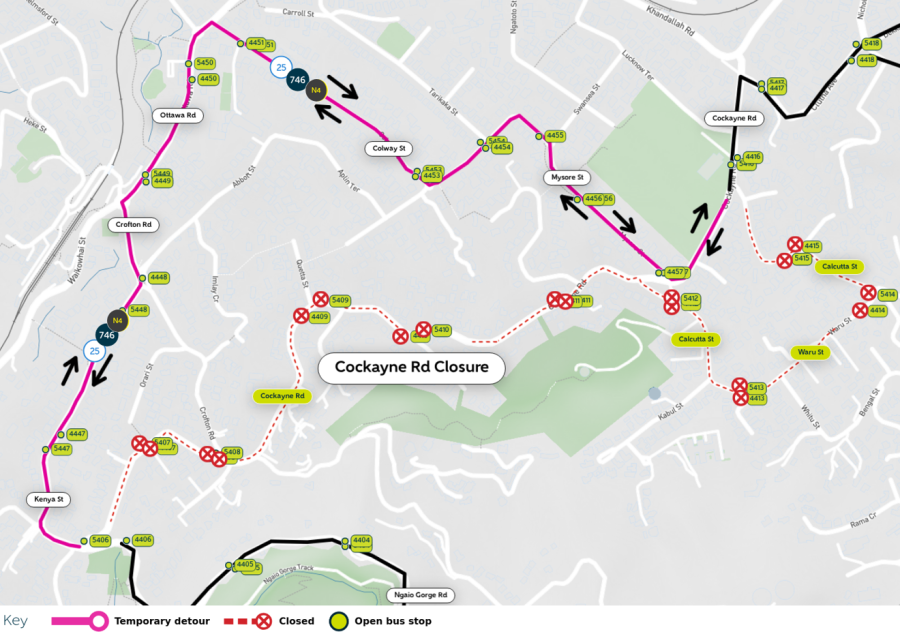 image shows detour and closed stops