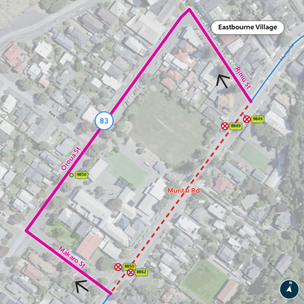 map shows detour route and closed stops