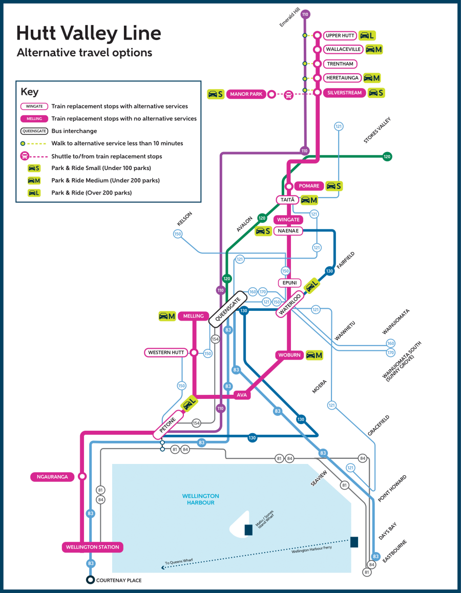 Map showing alt services to hutt valley line train services