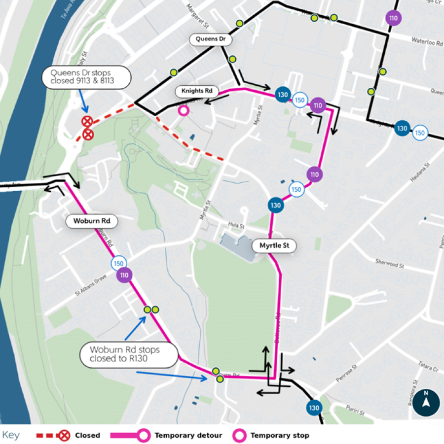 image shows detour and closed stops