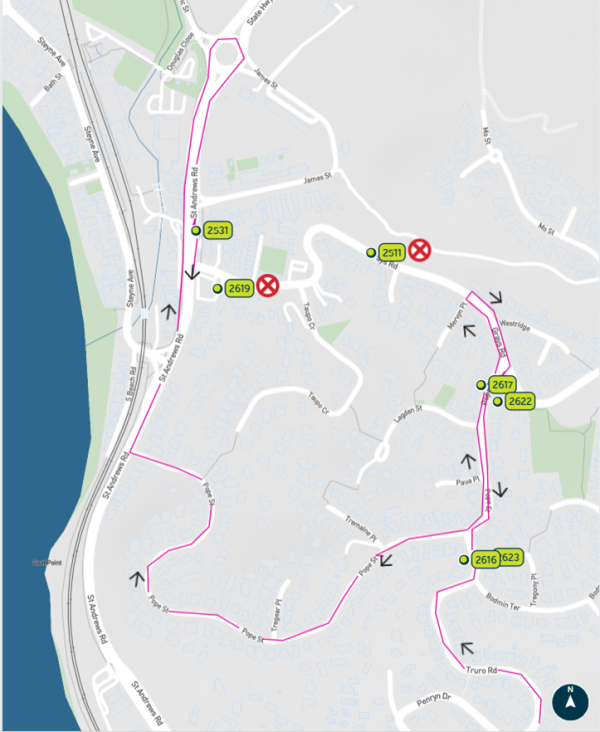 image shows detour and closed stops