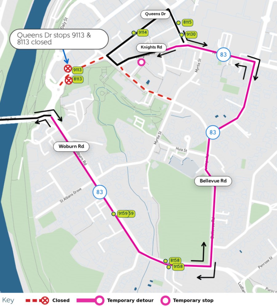 image shows detour and closed stop